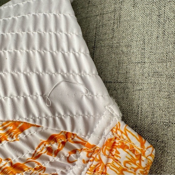 Floral Ruched Two Piece Bikini Set White Orange Tropical Shirred Cheeky Medium - Picture 5 of 9